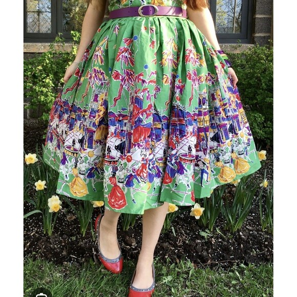 Trashy Diva Carnival Skirt Retro Pinup 50s Green Full High Waist Sz. 14 (L09) - Picture 2 of 8